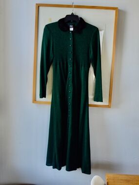 Vintage Victorian Style 80s Acrylic Button Down A Line Long Sleeved Dress Size 6
